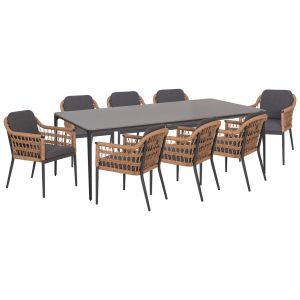 Garden table and chairs 9 pcs. Stad HM10865.01 gray aluminum-sintered stone top-olefin fabric