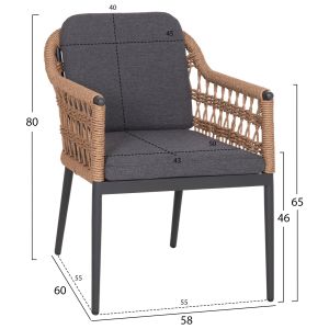 Garden table and chairs 9 pcs. Stad HM10865.01 gray aluminum-sintered stone top-olefin fabric