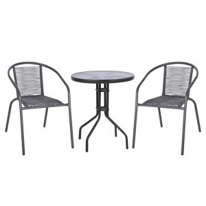 Garden table and chairs set of 3 Lima HM10879.01 metal &amp; Pe rattan in gray