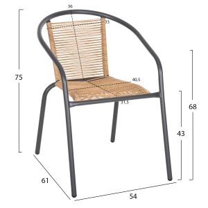 Garden table and chairs set of 3 Lima HM10879.02 metal in gray &amp; Pe rattan in natural color