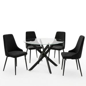 Azori table and chairs set and Antoro glass table D100x75 cm, set of 5 pieces