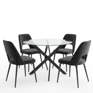 Murde table and chairs set and Antoro glass table D100x75 cm, set of 5 pieces