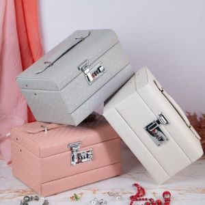 Луксозна Кутия за бижута с автоматичен механизъм за отваряне на 3 нива- бежова екокожа 23.5x16,5 x14 cm LUXE Line