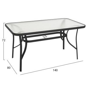Маса Bruno HM5106.03 метална в черно с плот от закалено стъкло 140X80X72HСМ.