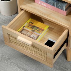 Нощно шкафче Scandy с рафт, борова дървесина-ратан в естествен цвят 40x39.5x55см