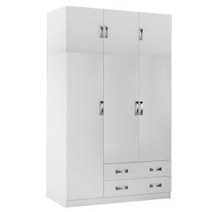 Трикрилен гардероб с надстройка Carly HM10891.05 меламин в бяло 150X55X240HСМ.
