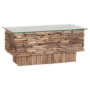 Холна маса правоъгълна Sparrow HM18366 плаващо Дървоdriftwood)-стъкло 105X45X47HСМ.