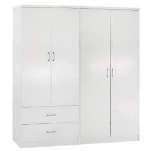 Четирикрилен гардероб с 2 чекмеджета Jenna HM11351.05 меламин в бяло 160X43X181HСМ.