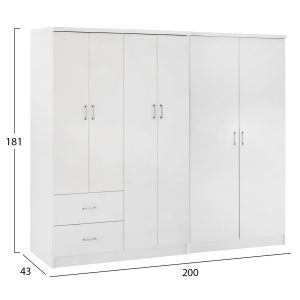 Шесткрилен гардероб Blakely HM21235.05 меламин в бял цвят 201X43X181HСМ.