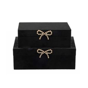 2 organizer boxes Mdf - Pu black velvet 25X15X10CM / 20X12X8CM