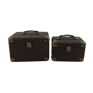 2 suitcases Mdf - Pu brown - gold 25X16X16CM / 20X13X13CM