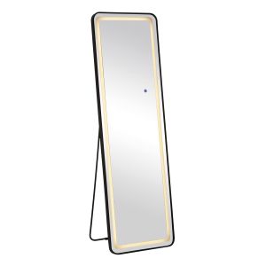 LED-7 Illuminated wall and floor mirror, black aluminum, sensor-controlled with 3 lighting options