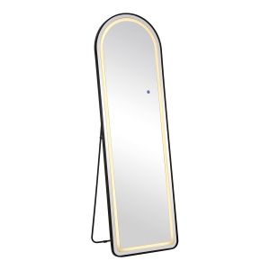 LED-8 Illuminated wall and floor mirror, black aluminum, sensor-controlled with 3 lighting options
