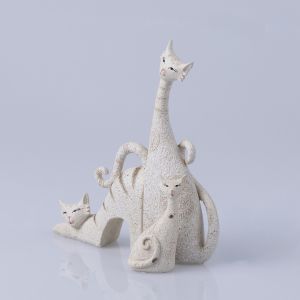 S/3 polyresin cats white 18.5X6.5X20.5CM