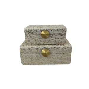 S/3 organizer boxes Mdf - Pu white - gold 25X15X10CM / 20X12X8CM