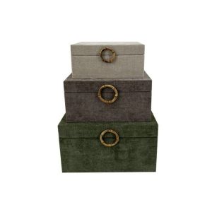 S/3 organizer boxes Mdf - fabric green - gray - white 28X20X15CM / 24X16X12CM / 20X12X9CM