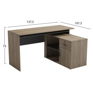 Right corner desk Carnet HM18384.13 melamine in sonama/gray 138X102X75ВСМ.