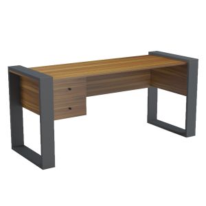 Desk with 2 drawers Tontel HM2157.03 melamine in walnut - gray legs 160X60X73HCM.