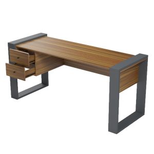 Desk with 2 drawers Tontel HM2157.03 melamine in walnut - gray legs 160X60X73HCM.