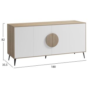 Бюфет Savore HM18368.11 меламин в сонама/бяло - черни метални крака 180X35.5X82ВСМ.