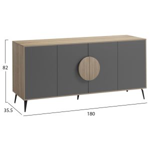 Бюфет Savore HM18368.13 меламин в сонама/сиво - черни метални крака 180X35.5X82ВСМ.