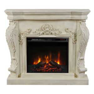 Decorative electric fireplace made of polyresin, white, with flame effect and blower (1400W) 115X30.5X101CM