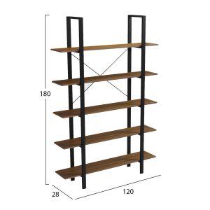 Timote HM18375.03 shelf, metal frame - melamine in walnut, 120X28X180ВСМ.