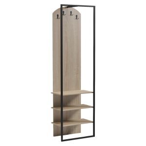 Coat hanger with shelves Nino HM18382.01 metal in black - melamine in sonama 53X31.5X180ВСМ.