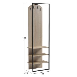 Coat hanger with shelves Nino HM18382.01 metal in black - melamine in sonama 53X31.5X180ВСМ.