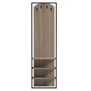 Coat hanger with shelves Nino HM18382.01 metal in black - melamine in sonama 53X31.5X180ВСМ.