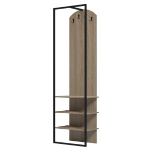 Coat hanger with shelves Nino HM18382.01 metal in black - melamine in sonama 53X31.5X180ВСМ.