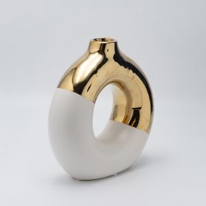 Ceramic vase white - gold 20.5X7.5X20.5CM