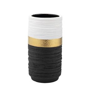 Ceramic vase black - white - gold 12X12X23CM