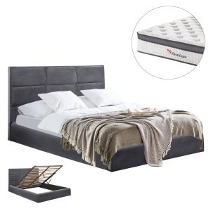 Легло с матрак &amp; място за съхранение Briley HM10807.01 сиво кадифе-за матрак 160X200СМ.