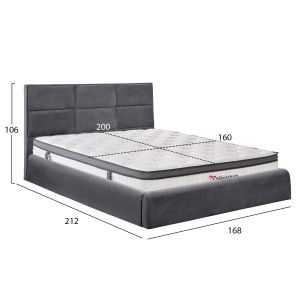 Легло с матрак &amp; място за съхранение Briley HM10807.01 сиво кадифе-за матрак 160X200СМ.