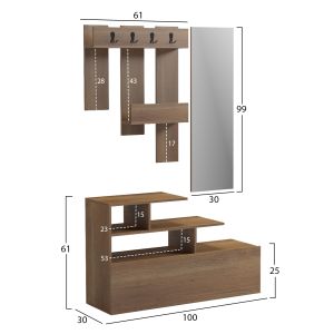 Мебел за антре с огледало Mezzo HM18380.01 меламин в естествен цвят 100X30X61HCM