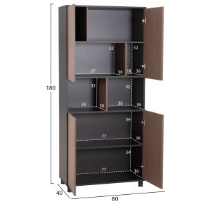Office bookcase Mavix HM2160 melamine in gray-walnut color 80x40x180cm.