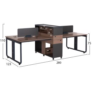 Workstation for 4 people Mavix HM2158 melamine-metal in gray/walnut 280X123X110ВСМ.