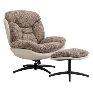 Light gray textile swivel armchair with footstool 90X80X100 45X50X45CM