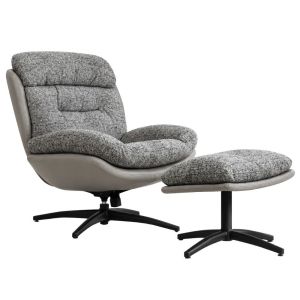 Gray textile swivel armchair with footstool 90X80X100 44X50X45CM