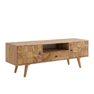 ТВ шкаф Firpo масивна акациева дървесина в естествен цвят 130x35x45см