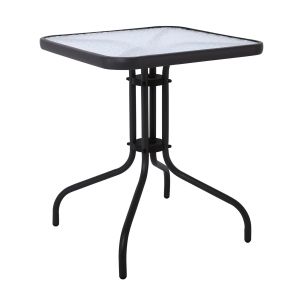 Garden table BALENO - Veranda, Black painted metal, Glass top