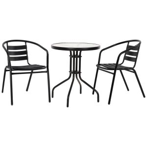 Garden table and chairs 3 pcs. Laura ημ10467.03 metal and aluminum φ60cm black