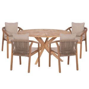 Garden table and chairs 5 pcs. Corten HM10900.01 acacia wood in natural color-cushions in beige