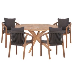 Garden table and chairs 5 pcs. Corten HM10900.02 acacia wood in natural color-cushions in gray