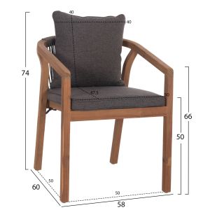 Garden table and chairs 5 pcs. Corten HM10900.02 acacia wood in natural color-cushions in gray