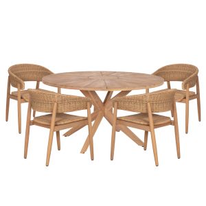 Garden table and chairs 5 pcs. Corten HM10909 acacia wood & rope in natural colors