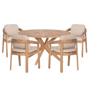 Garden table and chairs 5 pcs. Cravin HM10904 acacia wood in natural color-cushions in beige