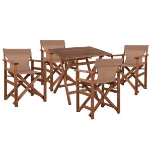 Garden table and chairs 5 pcs. Limnos HM10871.01 beech wood in walnut color-textile in mocha color