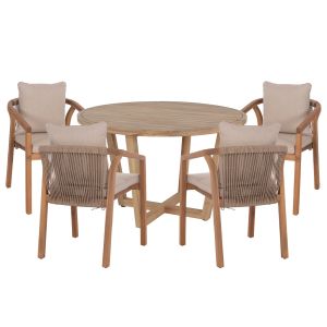 Garden table and chairs 5 pcs. Paraiso HM10898.01 acacia wood in natural color-cushions in beige